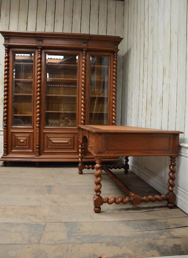 ensemble biliotheque bureau en noyer massif FAE543