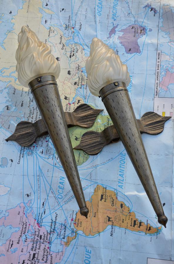 pair of sconces wired for electricity FAE590
