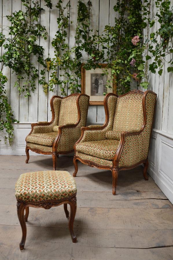 pair of armchairs louis xv style with one stool FAE464