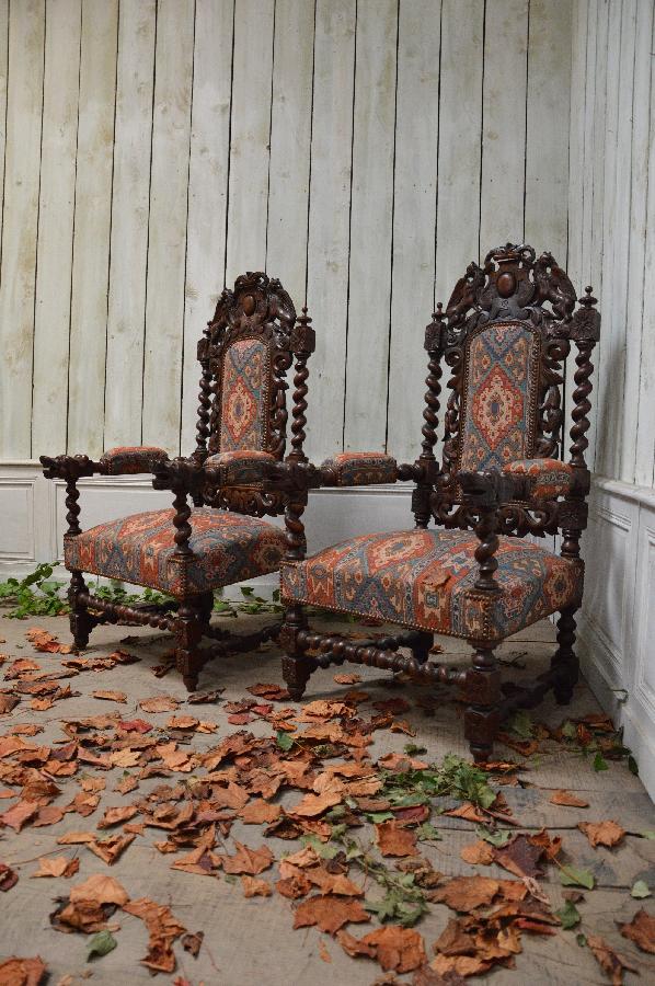 pair of oak armchairs henri ii style FAE492
