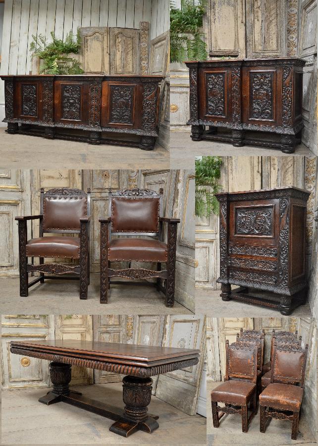 set of oak dining room renaissance style FAE548
